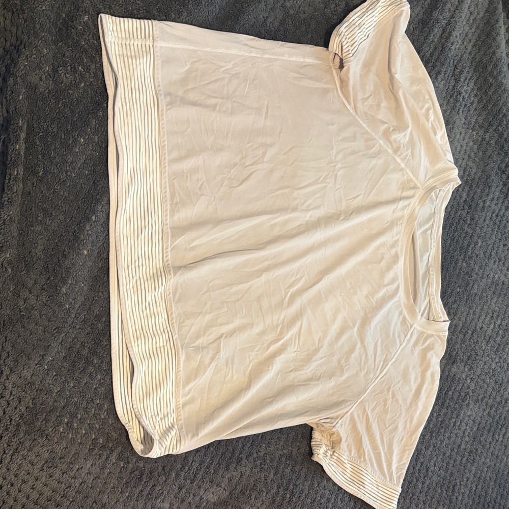 Lululemon White Cropped T-Shirt with Striped Accents